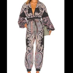 Rococo Sand Nott Paisley Jumpsuit Cotton Denim in Black